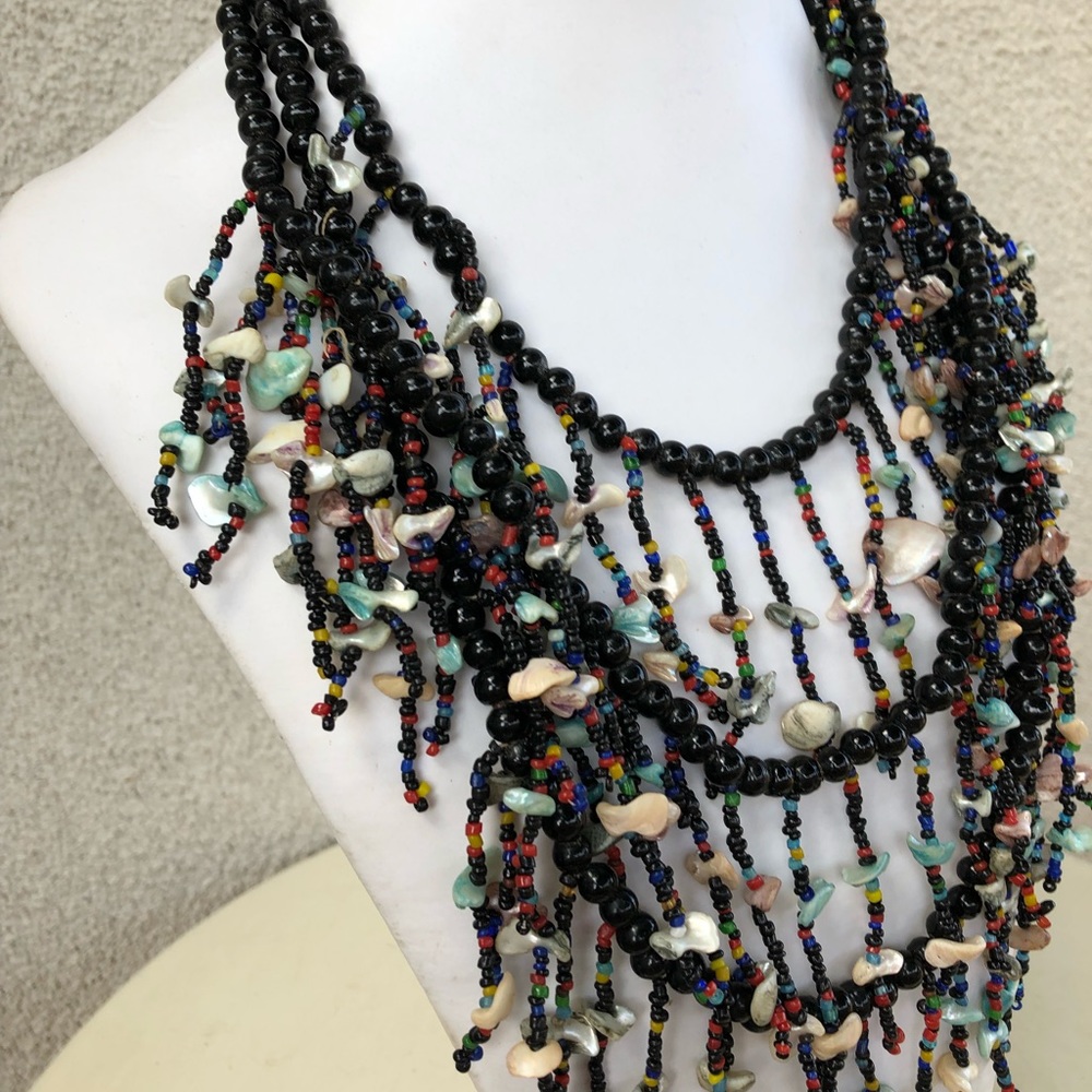 Boho Dangle Multi Stands Beaded Shell Necklace - image 6